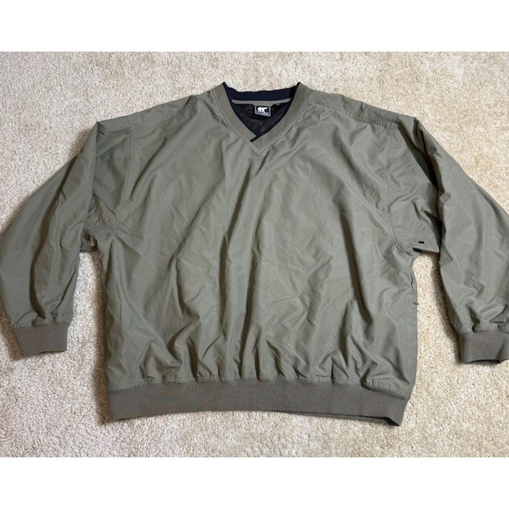 Vintage White Bear V Neck Windbreaker Pullover Men 4XL Taupe Mesh Lined